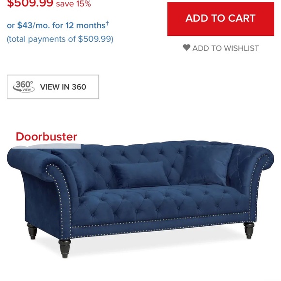 BLUE VELVET SOFA - Picture 1 of 2